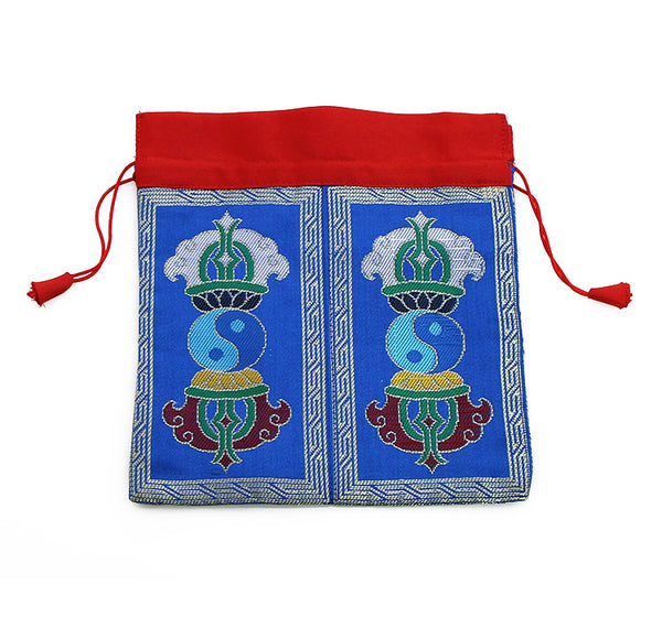 Mala Bag Tibetan Dorje Symbol on Blue Brocade Silk
