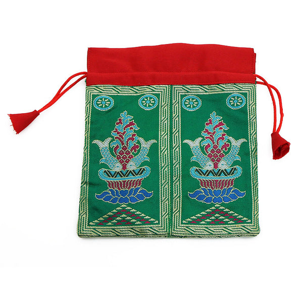 Mala Bag Green Brocade Silk with Auspicious Fish Symbol