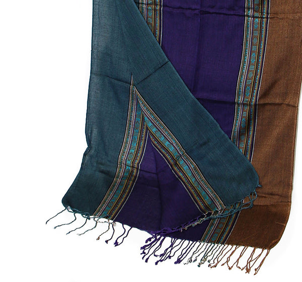 Nepalese Cotton Scarf Teal Purple and Brown Bottom