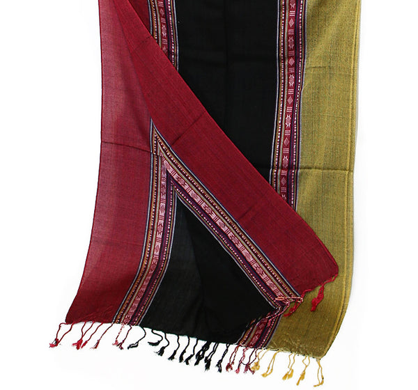 Nepalese Cotton Scarf in Red Black and Yellow