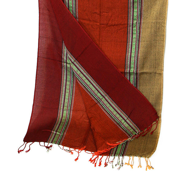 Nepalese Cotton Scarf in Red Orange and Yellow