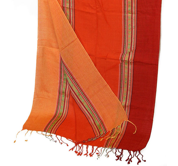 Nepalese Cotton Scarf in Salmon Orange and Red