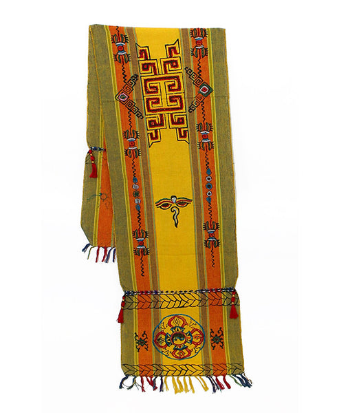 Tibetan Buddhist Cotton Scarf in Yellow Orange and Khaki
