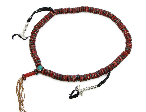 Tibetan Buddhist Mala Beads Featuring Red Inlaid Bone