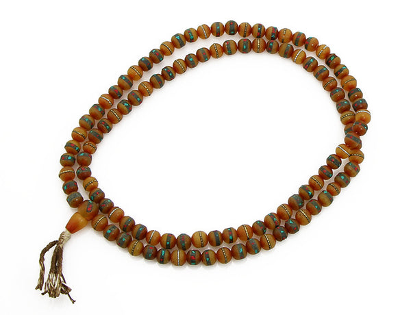 Tibetan Buddhist Mala Beads Inlaid Amber Top View
