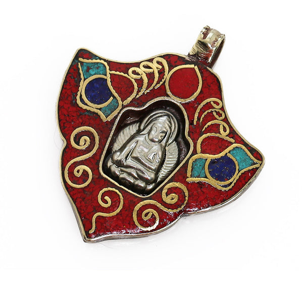 Tibetan Buddhist Pendant with Gemstone Inlaid Buddha and Garuda
