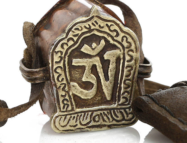 Tibetan Necklace with Copper Gau Pendant Close Up
