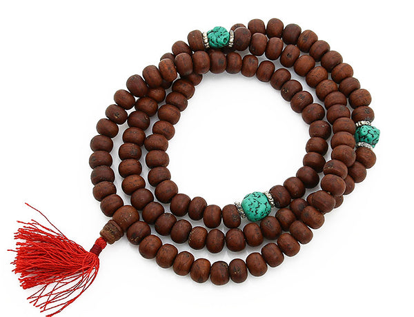 Bodhi Seed Buddhist Mala Beads with Turquoise Top view