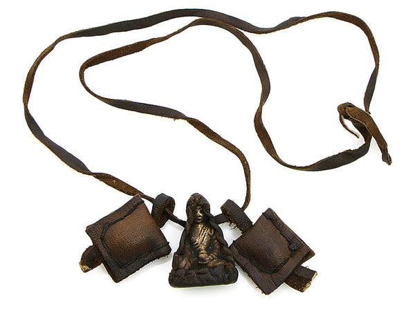 Buddha Necklace with Leather Herb Satchels