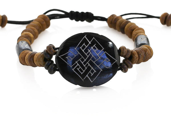 Buddhist Bracelet Engraved Endless Knot Symbol Close Up