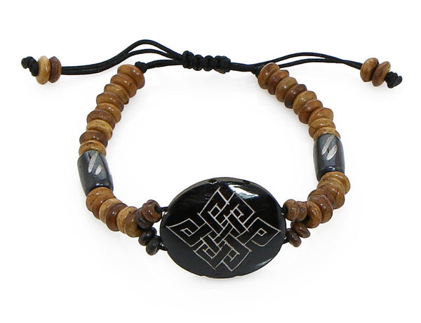 Buddhist Bracelet with Engraved Endless Knot Symbol