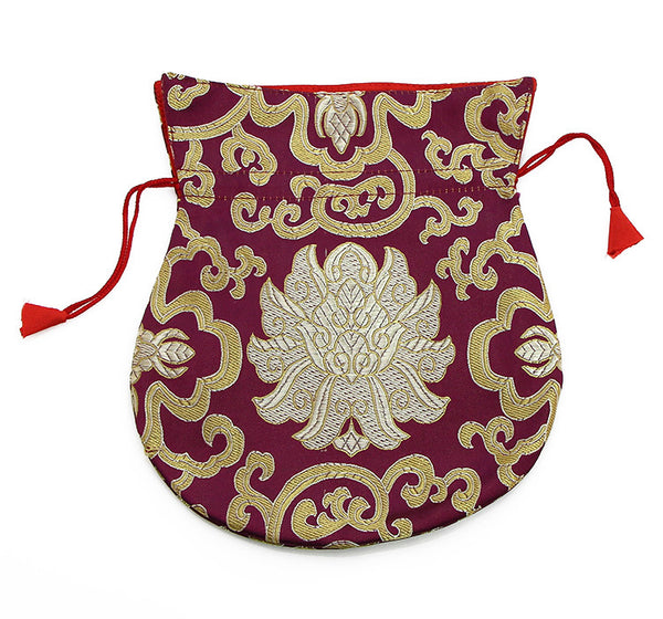 Mala Bag  Burgundy Brocade Silk with Gold Lotus Design