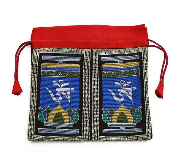 Mala Bag  Black and Blue Brocade Silk with Tibetan Om Symbol