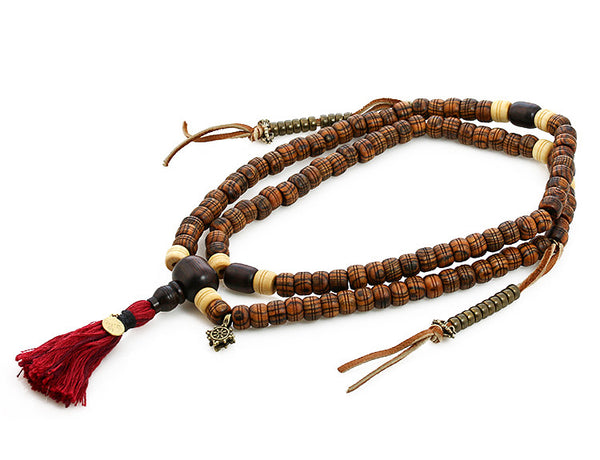 Buddhist Mala Beads Cocobolo Bocote and Maple Wood Top View