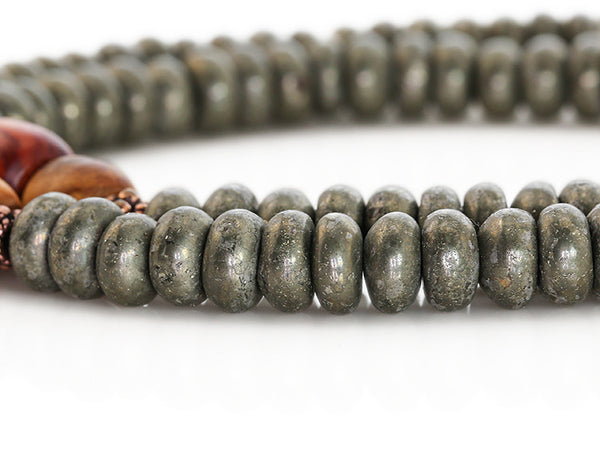 Buddhist Mala Beads Pyrite and Tulipwood Close Up