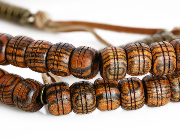 Buddhist Mala Beads with Bocote Wood Main Beads Close Up