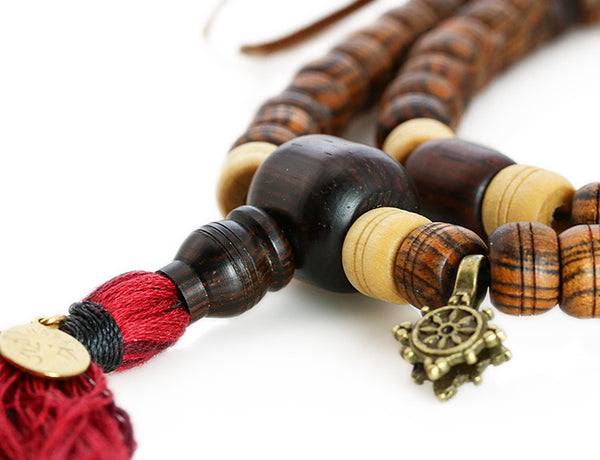 Buddhist Mala Beads with Cocobolo Bocote and Maple Wood