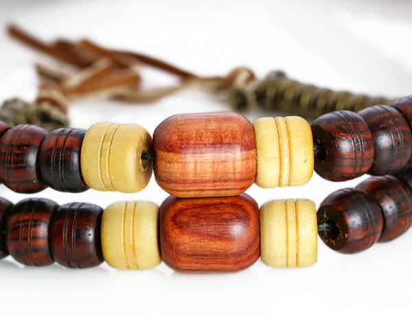 Buddhist Mala Beads with Cocobolo Wood and Tulipwood Marker Beads