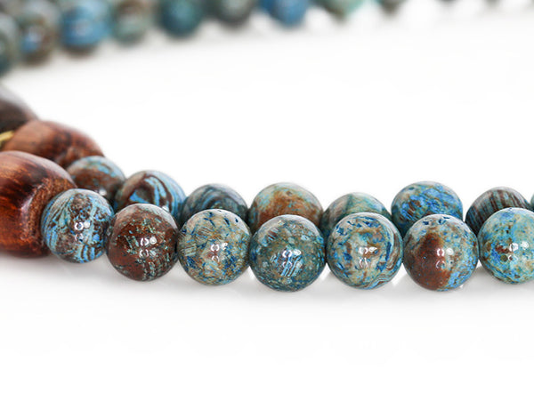 Buddhist Mala Beads with Ocean Agate and Ebony Wood Close Up