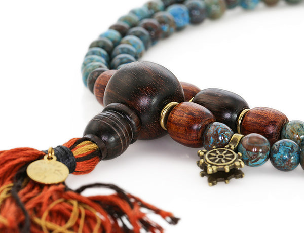 Buddhist Mala Beads with Ocean Agate and Macassar Ebony
