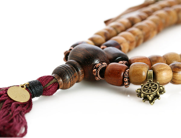 Buddhist Mala Beads with Olivewood and Macassar Ebony Guru Bead