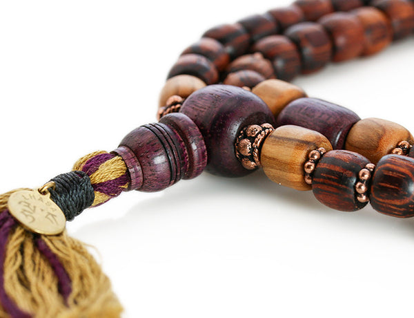 Buddhist Mala Beads with Purpleheart and Rengas Tiger Wood