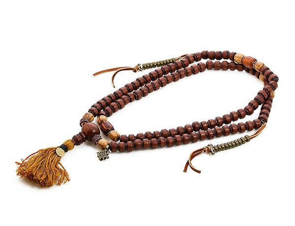 Buddhist Mala Beads with Quina Olivewood and Rengas Tiger Wood
