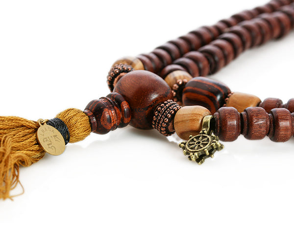 Buddhist Mala Beads with Quina and Rengas Tiger Wood Guru Bead