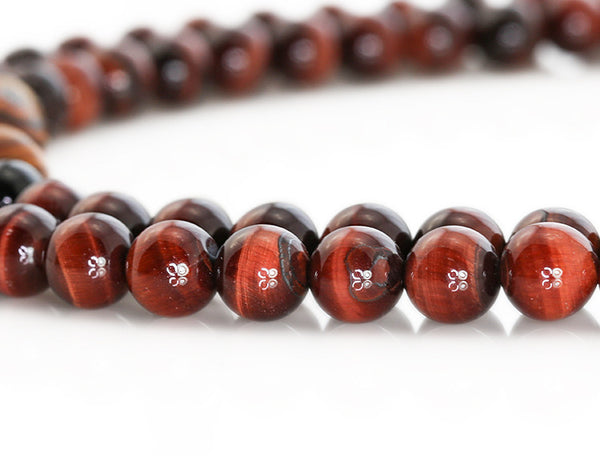Buddhist Mala Beads with Red Tigereye and Bocote Wood Close Up