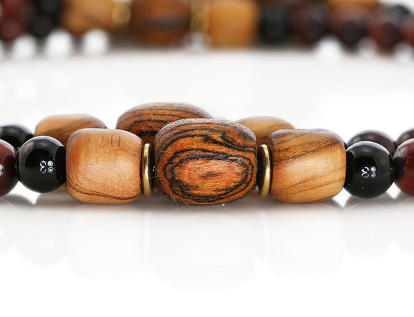 Buddhist Mala Beads with Red Tigereye and Bocote Wood Marker Beads