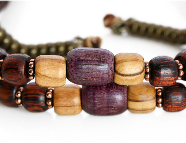 Buddhist Mala Beads with Rengas Tiger and Purpleheart Wood Marker Beads