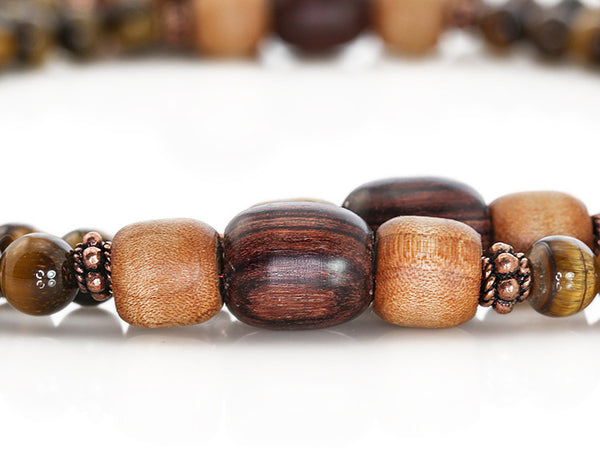 Buddhist Mala Beads with Tigereye and Kingwood Marker Beads