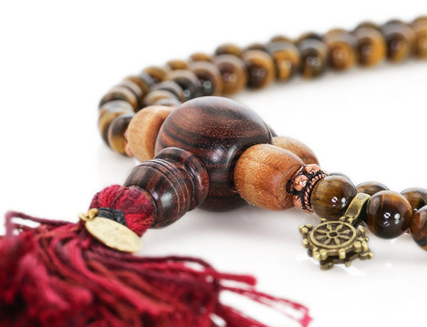 Buddhist Mala Beads with Tigereye and Kingwood