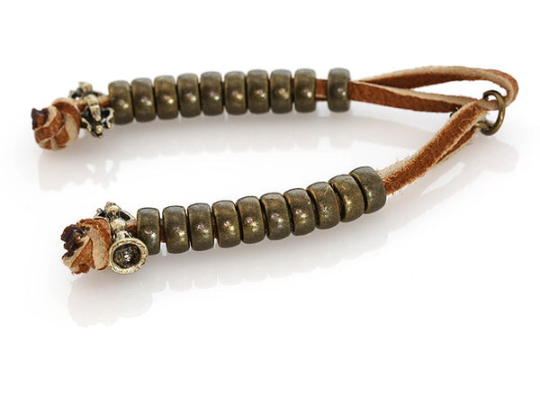 Buddhist Mala Counters with Knotted Leather and Antiqued Bell Bead