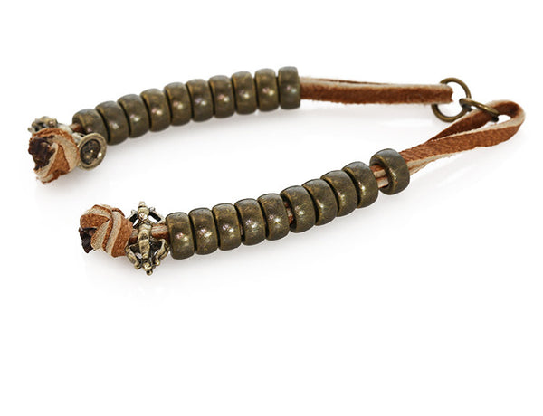 Buddhist Mala Counters with Knotted Leather and Antiqued Dorje Bead
