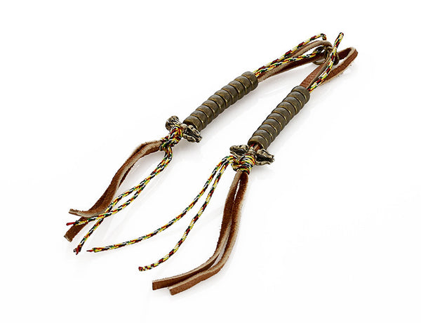 Buddhist Mala Counters with Knotted Leather and Tibetan Prayer String
