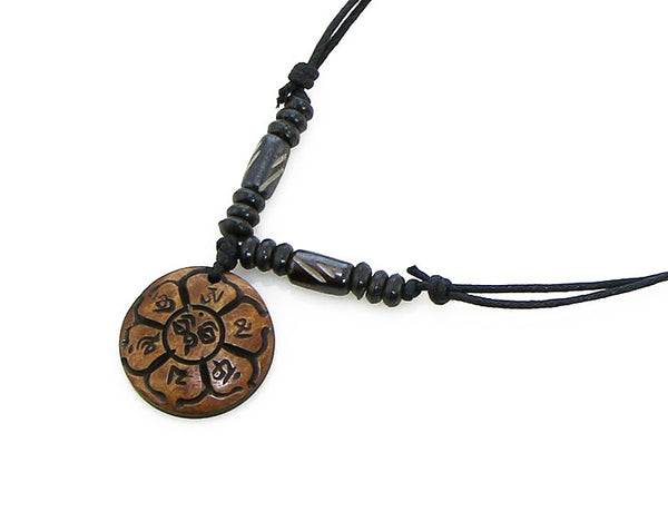 Tibetan Buddhist Necklace with Carved Mantra in Lotus Petals Pendant