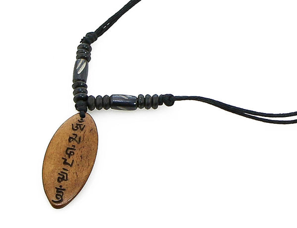Tibetan Buddhist Necklace with Surfaboard Shaped Mantra Pendant