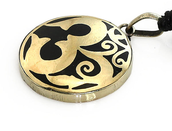 Buddhist Necklace Artistic Brass Om Symbol Pendant Side View