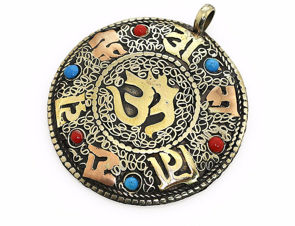 Buddhist Pendant with Silver Scrollwork and Mantra