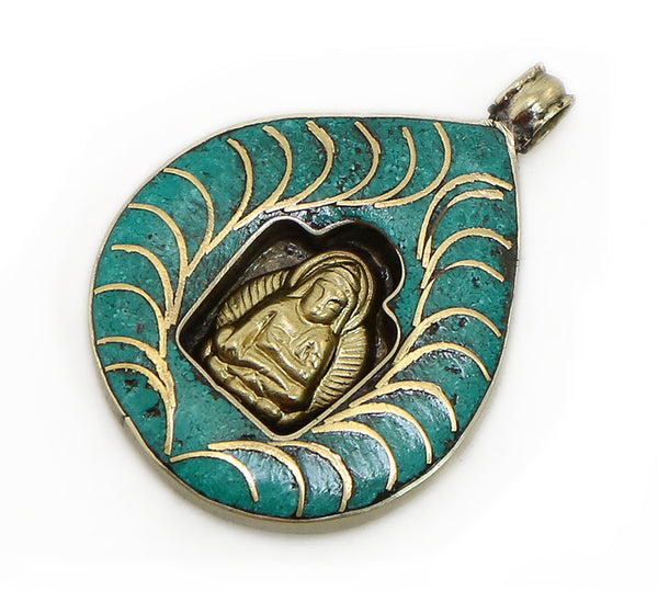 Buddhist Pendant with Turquoise Bodhi Leaf