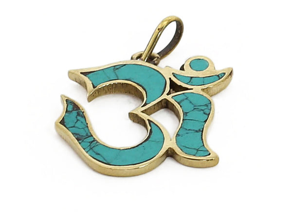 Buddhist Yoga Pendant with Turquoise Om Symbol Side View