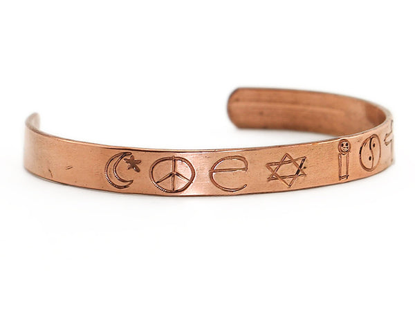Copper Cuff Bracelet Engraved with Coexist Left Side