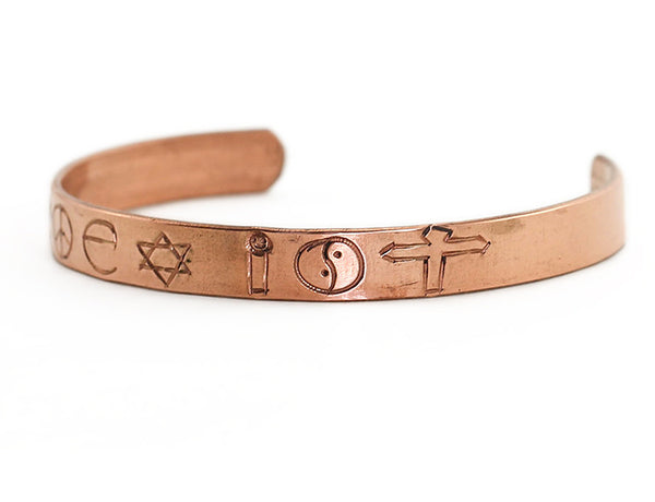Copper Cuff Bracelet Engraved with Coexist Right Side