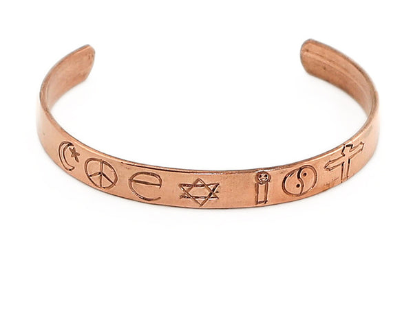 Copper Cuff Bracelet with Engraved Coexist Top View