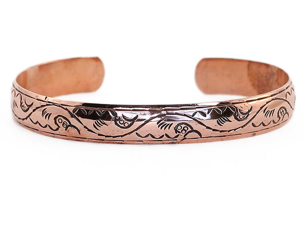 Copper TIbetan Cuff Bracelet with Engraved Himalayan Mountains Design