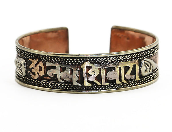 Copper Tibetan Cuff Bracelet with Silver Mantra