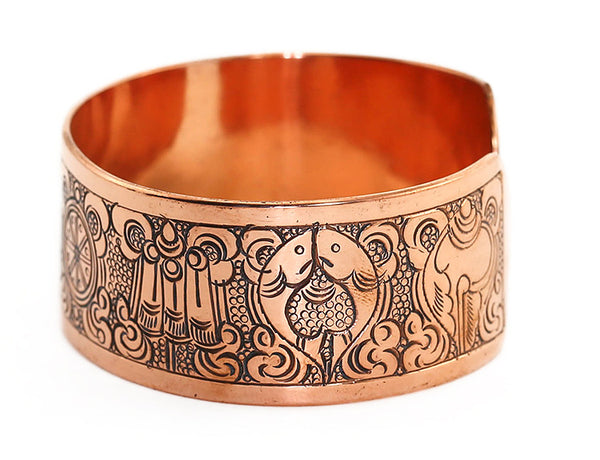 Copper Tibetan Symbol Cuff Bracelet Left Side