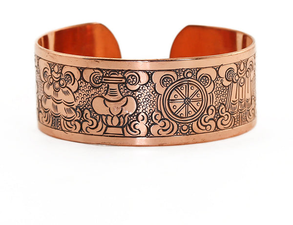 Copper Tibetan Symbol Cuff Bracelet