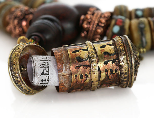 Tibetan Mala Beads with Cocobolo Wood and Prayerwheel Tassel
